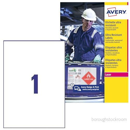 Avery Ultra Heavy Duty Industriella Vattentäta GHS etiketter Vit (210 x 297 mm) B4775 50 5014702033544