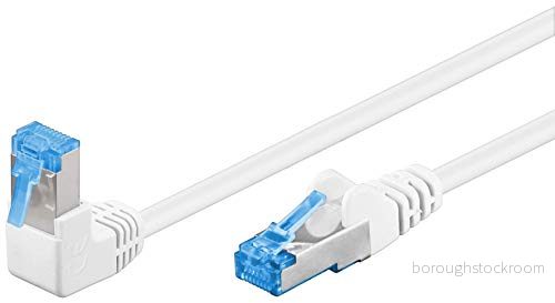Goobay 51564 CAT 6A patchkabel, höghastighet, 90 graders kontakt, nätverkskabel, Ethernet, Playstation, Xbox, DSL, PimF, RJ45 vit, 1 meter 4040849515644