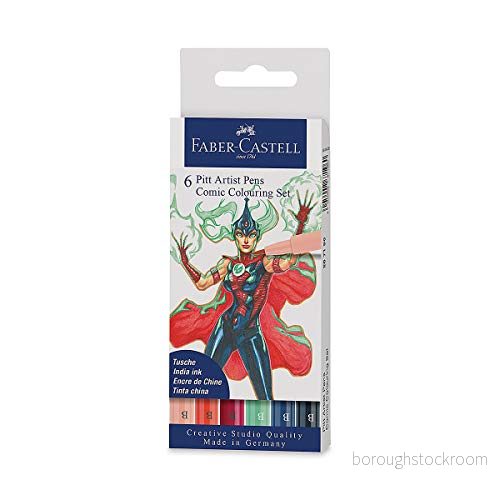 Faber Castell 267196 bläckpenna Pitt Artist Pen Comic Colouring Set, olika färger, med penselspets, fodral 6 st 4005402671960