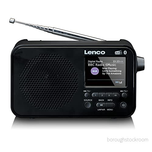 Lenco PDR 036 bärbar DAB+ radio Bluetooth 5.0 PLL FM 4 minnesknappar 2,4 tums färgskärm integrerat batteri klocka sömntimer svart 8711902077527