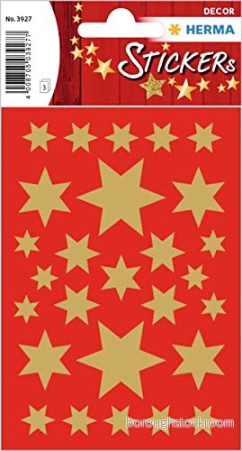 HERMA 3927 julklistermärken, guldstjärnor 6 taggiga (81 klistermärken, papper, matt) självhäftande juldekoration, permanenta etiketter för jul, gåvor, hantverk, adventskalender 4008705039277