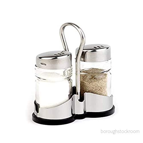 APS "Economic" Peppar och saltkruka, 2 stycken med behållare i rostfritt stål transparent glas lock skruvlock stål, 8 x 4 cm, 13 cm höjd 4004133404557