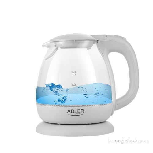 adler AD 1238 elektrisk vattenkokare av glas, liten, 1 l, 100 W, LED belysning, liter, grå 5902934833417