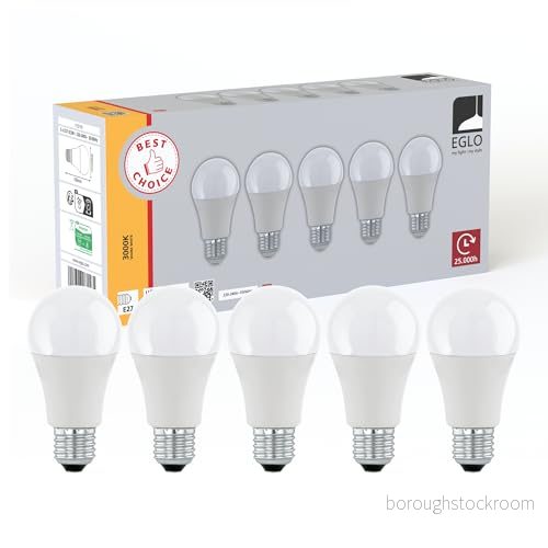 EGLO set med 5 LED lampor E27 sockel, standardglödlampor, 8,5 W vardera, varmvit, 3000 K, 806 lumen, A60 glödlampa, opalglas, Ø 6 cm 9008606281565