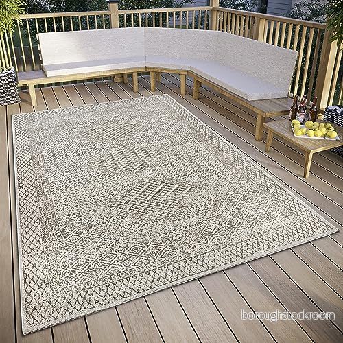 freundin Home Collection Sophie in och utomhatta orientalisk vintage platt tyg klassisk, väderbeständig för vardagsrum, hall, balkong, terrass, trädgård gräddvit grå, 160 x 230 cm 4262377778968
