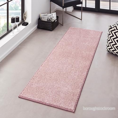 Hanse Home Pure Matta Vardagsrumsmatta tät kort lugg robust sovrumsmatta enfärgad modern för matsal, vardagsrum, barnrum, hall, sovrum, kök rosa, 80 x 300 cm 4260482440657