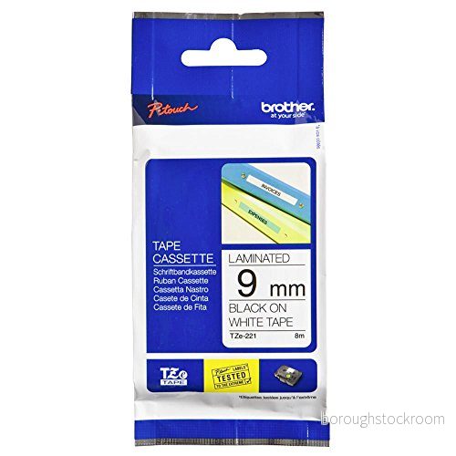 Brother TZe-221 Märkband 9 mm Svart på Vit bakgrund 4977766685085