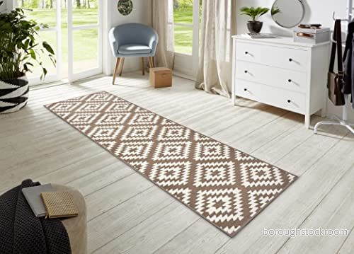 Hanse Home Matta löpare Nordic 80 x 500 cm Gångmatta, mjuk kort lugg, matta, modern romb, design, för hall, sovrum, barnrum, badrum, vardagsrum, kök, dekorativ lampa brungrå 4260770247180