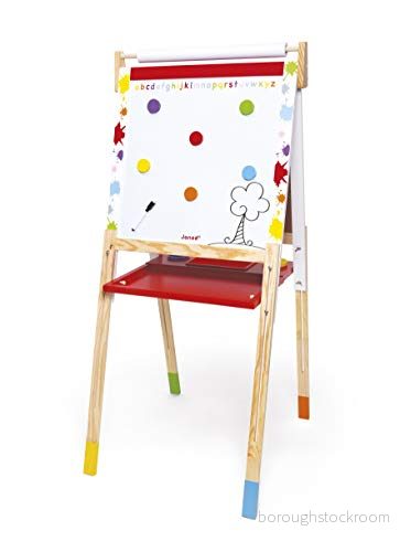 Janod Kids Wooden Double Sided Easel ‘Splash’ Dynamic, Height Adjustable Magnetic Whiteboard + Chalk Board Including 13 Accessories From 3 Years Old, J09611 3700217396114
