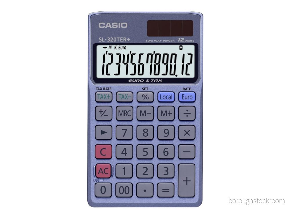 Lommeregner Casio SL 320 TER+, blå/sort, 12 cifre 4971850188766