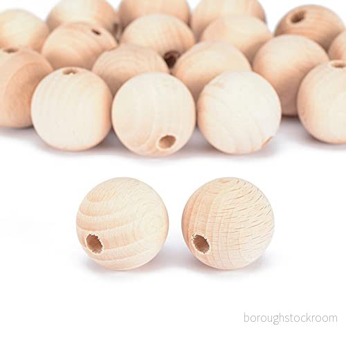 Vaessen Creative 11006 008 obehandlade träpärlor, ø 30 mm, 100 stycken, runda pärlor för pyssel av gör det själv handgjorda dekorationer, smycken, hantverk, trä, 20 stycken 8716052232284