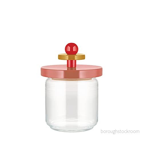 Alessi Mr. Sottsass i Suppose ES16/75 2 design hermetisk glasburk med lock bok, rosa, röd och gult trä 8003299455409