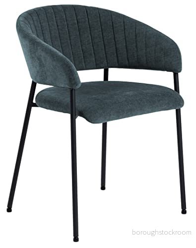 AC Design Furniture Anna matstolar set om 2, mjuka med chenille effekt, köksstolar, lounge armstöd, mörkblå stoppade stolar svarta metallben 5713941245168