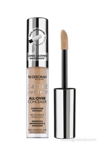 Deborah Milano 24 timmars perfekt allt över vätskeconcealer med hyaluronsyra, 05 Amber, lång vattentät tätning, hög täckförmåga och fuktgivande effekt, minimerar mörka ringar ansiktsdyschromi, 8009518388909