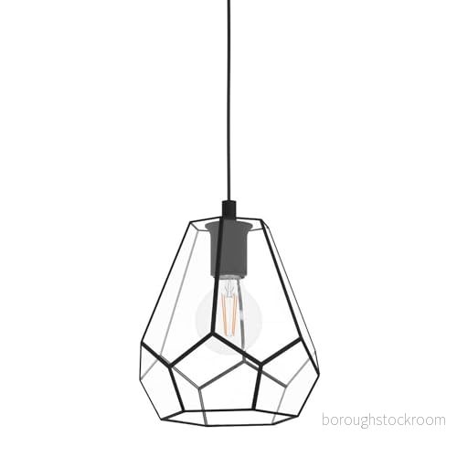 EGLO hängande lampa Mardyke, 1 glödlampor pendelbelysning industriell, belysning av glas i klar, metall svart, matbordslampa, vardagsrumslampa hängande, E27 uttag 9002759436438