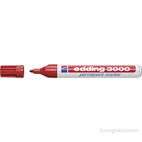 edding 3000 permanent märkpenna röd 1 tuschpenna rund spets 1,53 mm snabbtorkande permanenta markörer vattentäta, fläcksäkra för kartong, plast, trä, metall, tyg tuschpennor 4004764100828