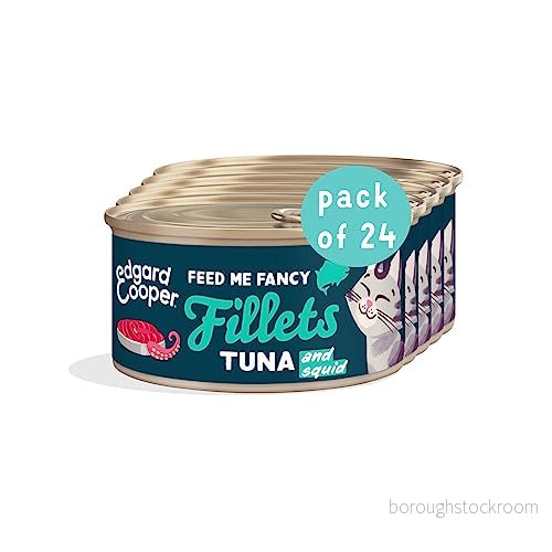 Edgard & Cooper våtfoder för katter, vuxna, (tonfisk och bläckfisk, 70 g x 24), filéer steriliserad aktiv kattmat, spannmålsfri, naturliga ingredienser, färskt kött, 5407009641985