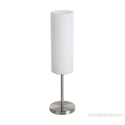 EGLO bordslampa Troy 3, 1 ljuskälla bordslampa, sänglampa av stål, färg: matt nickel, glas: satinerad vit, sockel: E27, inkl strömbrytare 9002759859817