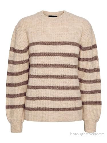 Bestseller A/S Dam Pcnanna Ls O NCK Loose Wool Knit Noos Bc tröja, Björk/ränder: fossil, XL 5715429127782