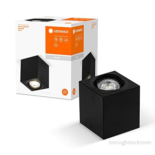 LEDVANCE Spot Surface Square takmonterad spot, svart, med GU10-sockel, kan förses normal eller smart lampa, flexibel strålvinkel, IP20-skydd, högkvalitativt hölje 4058075758681
