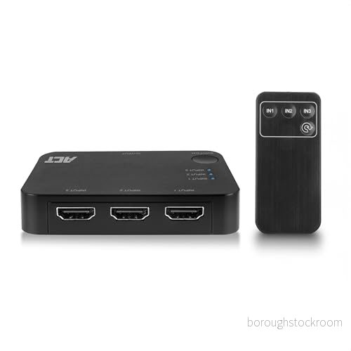 ACT HDMI omkopplare 3 i 1 out, 4K, trådlös IR fjärrkontroll, automatisk växling, kompatibel med TV, PS5, Xbox One, DVD Blu ray spelare AC7845, svart 8716065491340