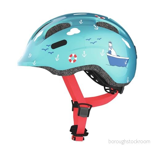 ABUS Smiley 2.0 barnhjälm robust cykelhjälm för flickor och pojkar 72571 blå med maritimt mönster, storlek M 4003318725715