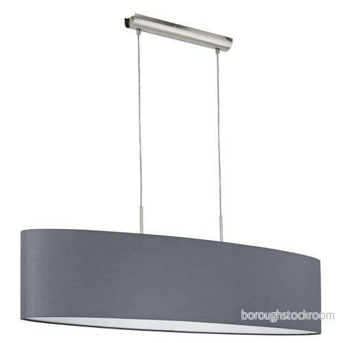 EGLO hänglampa Pasteri, 2 ljuskällor textil hänglampa, oval hängande lampa av stål och tyg, färg: matt nickel, grå, sockel: E27, L: 100 cm 9002759315863