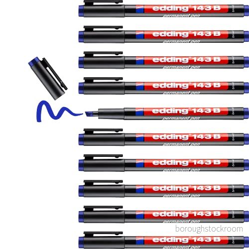 edding 143 B permanent filt blå 10 pennor fasad spets 13 mm penna för att skriva på glas, plast, filmer och släta ytor snabbtorkande fläckbeständig vattentät 4004764001255