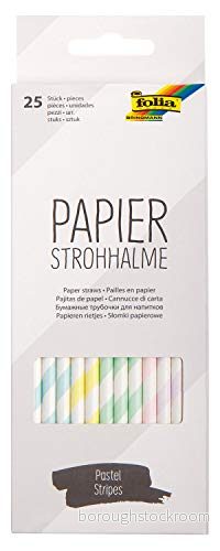 folia 12592 Pappersstråle pastell rand, ca 19,7 cm lång, Ø 6 mm, 25 halmhalm med tryck av FSC certifierat papper, miljövänligt, livsmedelsgodkänt, för att dricka, pyssel och dekoration 4001868115871