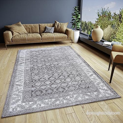 HANSE Home Curan Orient matta orientalisk löpare klassiskt vävd med kant, vintagelook, lätt glänsande platt väv för sovrum, matsal, vardagsrum, hall grå, 80 x 165 cm 4068226001306