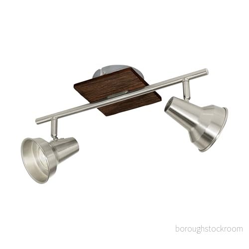 EGLO taklampa Filipina, takbelysning med 2 spotlights, spotbar svängbar, vardagsrumslampa av stål i nickel matt och trä, takspotlights GU10 glödlampa, varm vit 9002759956479