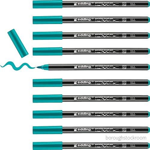 edding 4200 penselpenna i porslin turkos 10 pennor borstspets 1 4 mm filtpenna för målning och dekorering av keramik, diskmaskinssäker, ljusfast bläck, snabbtorkande 4004764932863