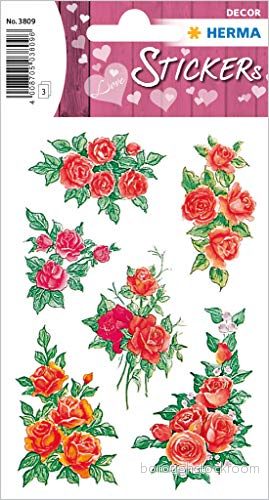Herma Love Sticker självhäftande dekal med kärleksmotiv till alla hjärtans dag, bröllop, pyssel, scrapbooking eller som present, 36 dekorklistermärke Rosenbouquets 4008705038096