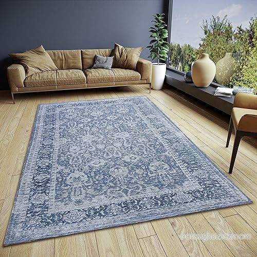 HANSE Home Aseno matta orientalisk löpare klassiskt vävd med kant, vintagelook, lätt glänsande, platt tyg för sovrum, matsal, vardagsrum, hall blå, 80 x 165 cm 4068226000866