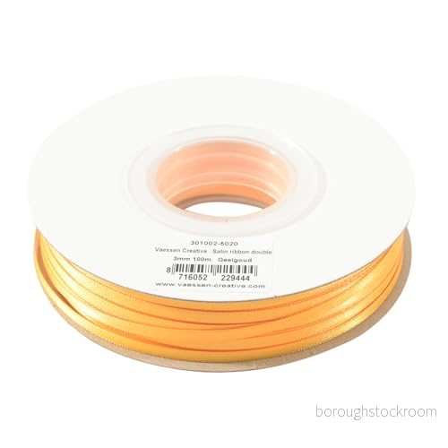 Vaessen Creative satinband 3 mm x 100 m gult guld, band, dekorband, band för pyssel, tygband bröllop, dop och födelsedagspresenter 8716052229444
