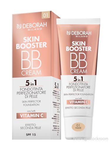 Deborah Milano BB Cream Skin Booster, n.01 Nude, SPF 15, med C vitamin, färgglad ansiktskräm, andra hud, 30 ml 8009518425949