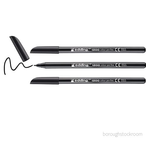 edding 1200 tunn färgpenna svart 3 pack rund spets 1 mm filtpenna för att rita och skriva skola eller mandala 4004764967667