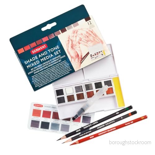Derwent Shade & Tone Mixed Media Set, Set med 16 Delar, Naturliga Färger Inktense, Graphitint, Färgpennor och Kolpennor, Professionell Kvalitet, 2305903 5028252622424