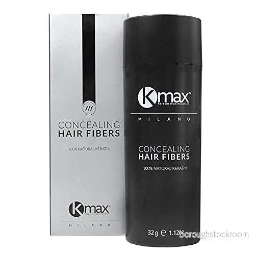 Kmax Hair Fibers, keratinfiber för hår med förtätande verkan och kopiering av skallighet ekonomiformat (32 g) (svart) 8058150428214