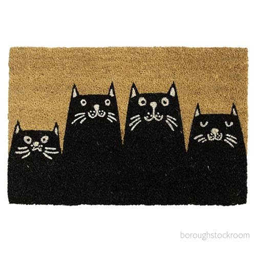 Fisura Modern Coconut Doormat with PVC Non Slip Base Original Hand Painted Measuements: 70cm x 40 cm (Cats, Black) 8435436719622