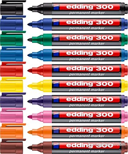 edding 300 permanentmark??rer ? 10 f??rger pennor rund spets 1,5? 3 mm vattent??t, snabbtorkande torkbest??ndig f??r kartong, plast, glas, tr??, metall, glas 4004764062850