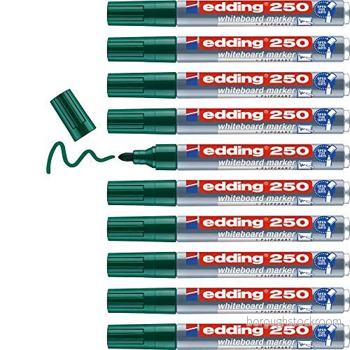 edding 250 whiteboardmarkör grön 10 pennor rund spets 1,53 mm raderbar filt för whiteboardtavlor, magnetisk, memo och konferensstaffli skisschnoter påfyllningsbar 4004764431649