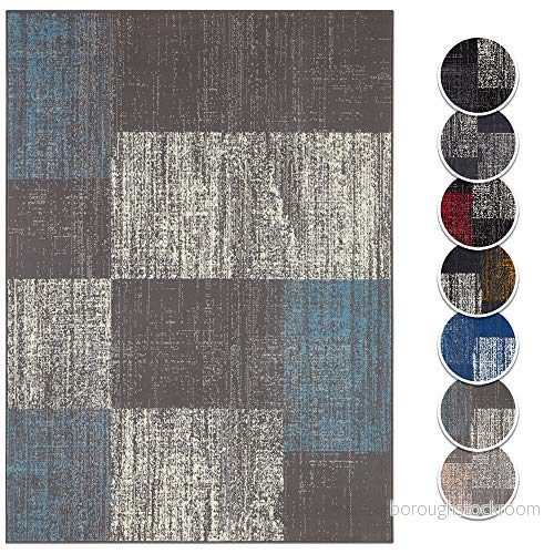 Hanse Home Design med kort lugg matta block rutig melerade rutiga plattor utseende, färg: grå/ljusblå/kräm, storlek: 80 x 150 cm 4260659069278