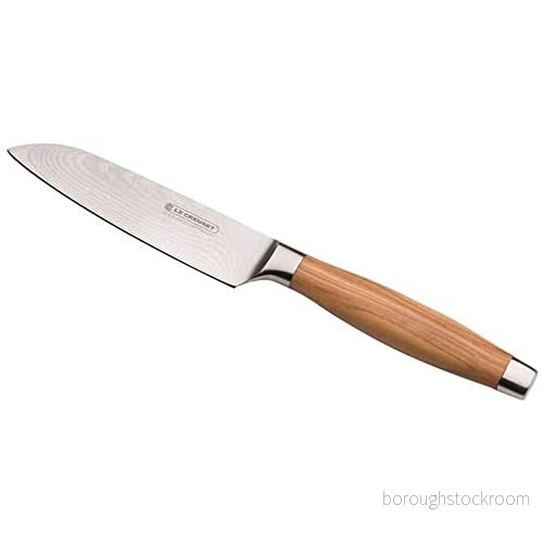 Le Creuset Santokukniv, 13 cm slätt blad i 18/8 Damaskusstål, Olivträhandtag, 98000213000200 630870147460