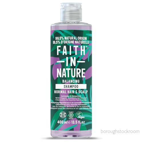 Faith In Nature naturlig lavendel pelargonia schampo, lugnande, vegansk och fri från djurförsök, utan SLS eller parabener, för alla hårtyper, 400 ml 708002041105