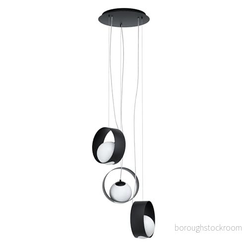 EGLO Pendellampa Camargo, hängande lampa med 3 lampor, modern, elegant, hänglampa av stål och glas i svart, vit, matbord, vardagsrum E14 sockel 9002759984410