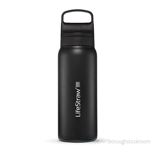 LifeStraw Go Series — Isolerad vattenflaska i rostfritt stål för resor och daglig användning tar bort bakterier, parasiter mikroplast, förbättrar smaken, 24 oz Nordic Noir 7640144287214