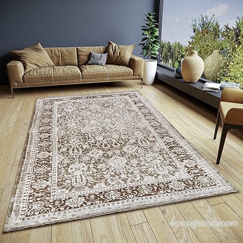 HANSE Home Aseno matta orientalisk löpare klassiskt vävd med kant, vintagelook, lätt glänsande platt tyg för sovrum, matsal, vardagsrum, hall brun, 160 x 235 cm 4068226000927