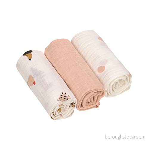 LÄSSIG Babyfilt barnomsorgslakan, set med 3 bomull 60 x cm/swaddle & burp filt M Little Mateys Cat 4066239104250