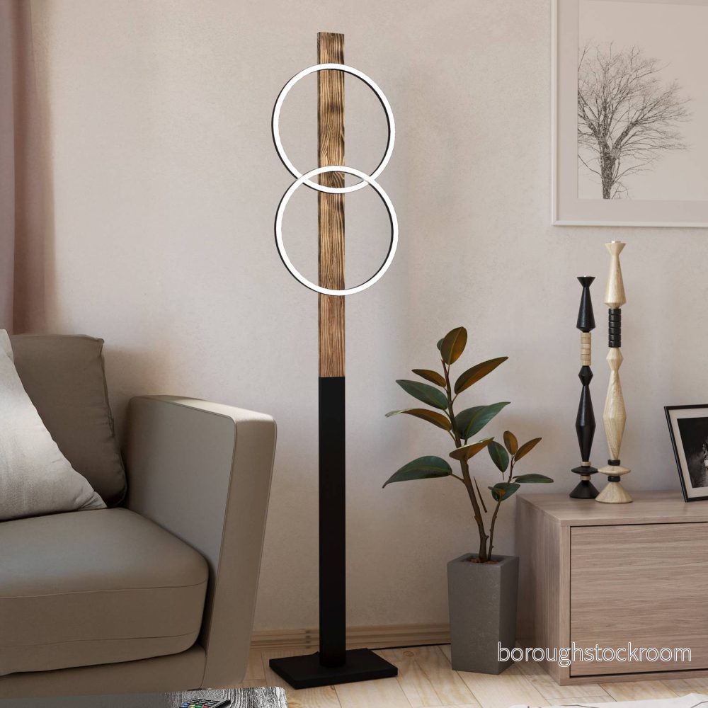 Eglo LED-golvlampa Boyal – 2-lågig hörngolvlampa – trä och metall – vardagsrum varmvit – 150 cm 9008606274574
